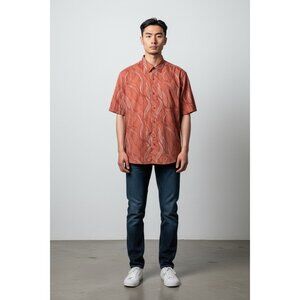 Alfani Mens Red Abstract Print Button-Up Short Sleeve Shirt M 100% Cotton